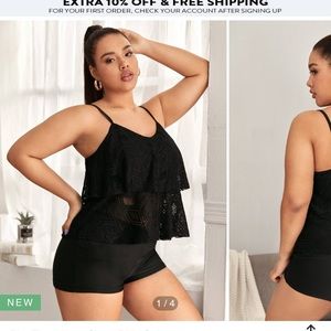Black lace tankini with shorts